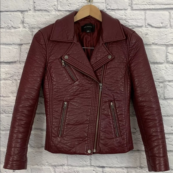 ANN TAYLOR MAROON BURGUNDY FAUX LEATHER JACKET - Picture 1 of 9